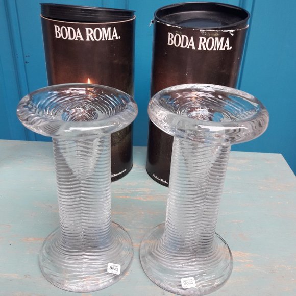 Glass Candle Holders Vintage Boda Sweden in Original Box Big Clear Solid Chunky - Picture 3 of 16